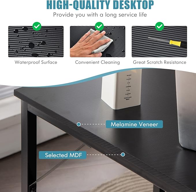 COSTWAY Home Office Computer Desk 40 inch Modern Simple Writing Study Desk Metal Frame Gaming Desk Laptop PC Workstation for Living Room Bedroom &amp Study (Black)