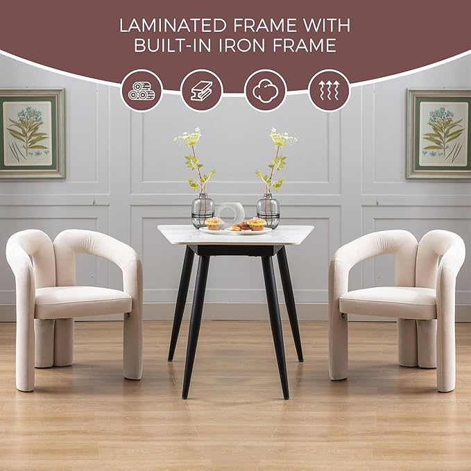 Set of 2 Contemporary Velvet Fabric Upholstered Accent/Dining Chairs Barrel Side Chairs for Kitchen and Living Room (Beige Velvet)