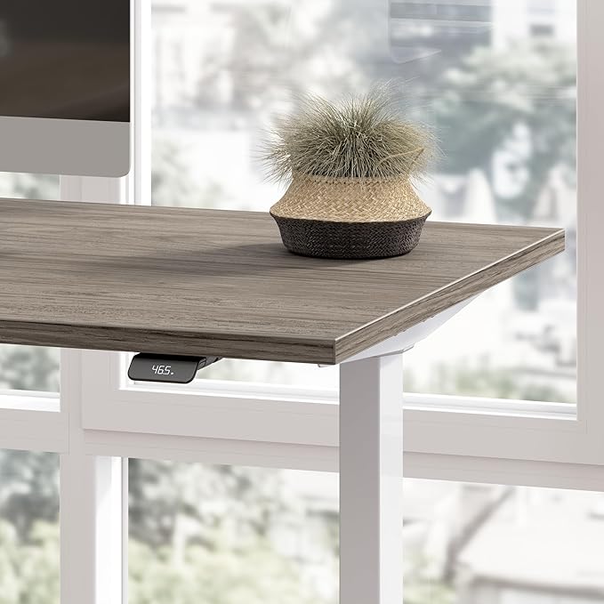 Bush Business Furniture 48-inch Electric Height Adjustable Standing Desk Ergonomic Sit-Stand Computer Table for Home and Professional Office Move 40 Series Modern Hickory with Metallic Gray Base