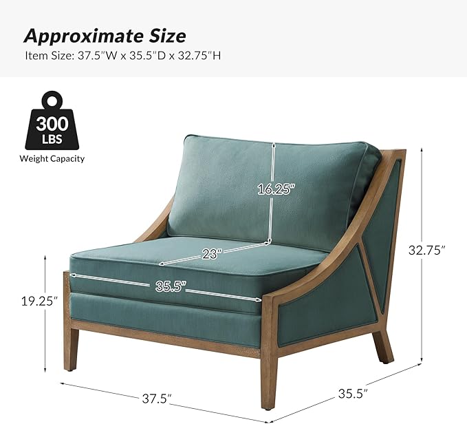 HULALA HOME Oversized Accent Chair with Solid Wood Frame Comfy Upholstered Armchair with Seat Cushion Movable Back for Living Room Bedroom Teal