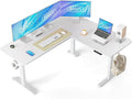 BANTI L-Shaped Standing Desk - 63 x 55 Inch Adjustable Corner Standing Desk with Charging Station - L Shape Sit Stand Table with Memory Controller Splice Board for Home Office White