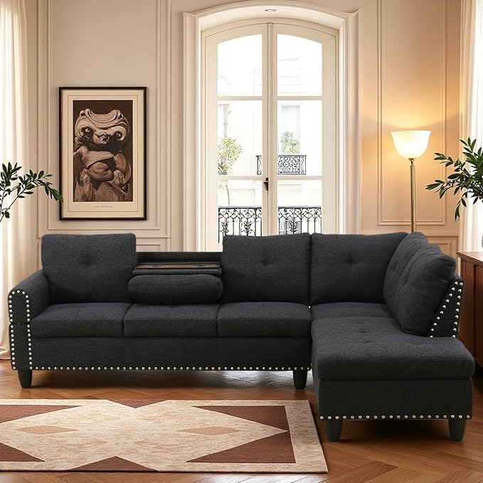 L Shaped Couch Modular Sectional Sofa with Chaise Modern Modular Sofas Furniture Sofa Couches for Living Room/Apartment/Office/Bedroom Black Grey