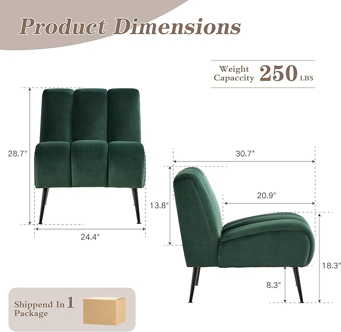 Mlmh &amp Kngwa 24.4 W Modern Accent Chair Set of 2 Armless Accent Chairs Comfy Upholstered Reading Chairs Velvet Vanity Chair for Living Room Bedroom Green