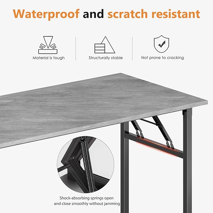DlandHome Folding Desk Small Desk 31.5 inches Small Computer Desk for Home Office Folding Table Writing Table for Small Spaces No Assembly Required Grey &amp Black Frame