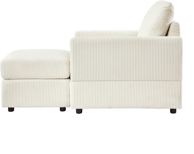 GDFStudio 32 Single Seat Sofa Couch Corduroy Comfy Deep Seat Sofa Sleeper Sofa Bed Chaise Couch Chair with Ottoman Removable Footrest Oversized Armchair for Living Room Beige
