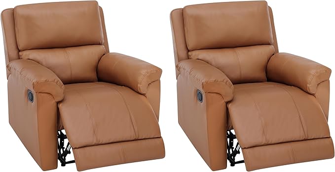 MINCETA Recliner ChairsModern 5 Wall Hugger Nursery Recliner with Overstuffed Arm and Back for Living RoomSet of 2PU Leather in Brown