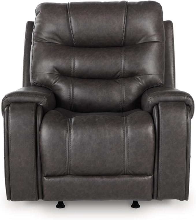 Signature Design by Ashley Trumble Modern Faux Leather Manual Rocker Recliner with Track Arms Gray