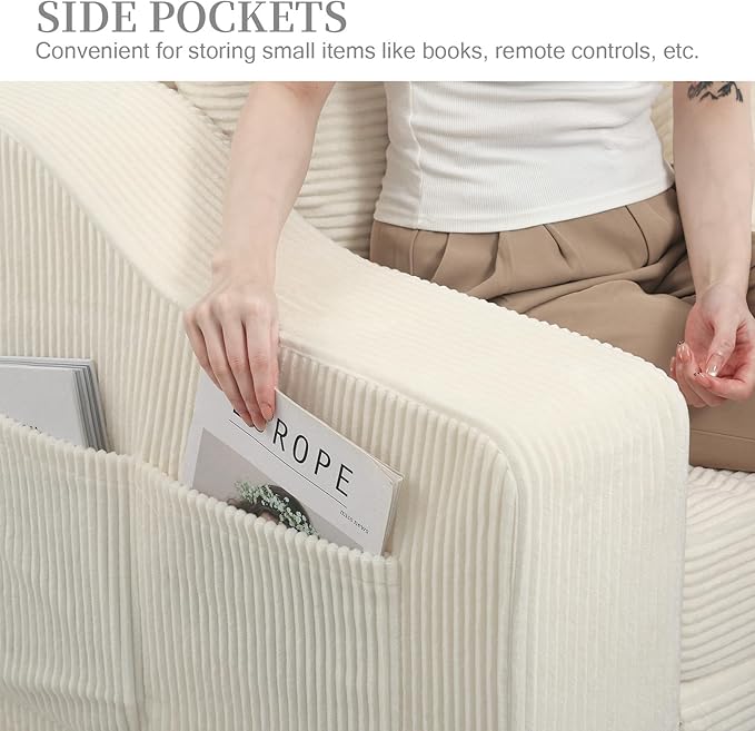 MeMoreCool Convertible Sofa Bed Pull Out Loveseat Sofa Sleeper Couch for Bedroom Living Room Lounge 2 in 1 Small Couch Bed with Pillow Foldable Love Seat Futon Corduroy Beige