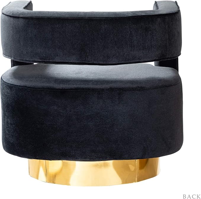 TINA'S HOME Swivel Accent Barrel Chair Modern Curved Open Back Swivel Accent 3D Barrel Velvet Chair with Gold Metal Base Club Arm Chair Upholstered Sofa Lounge for Living Room (Black)