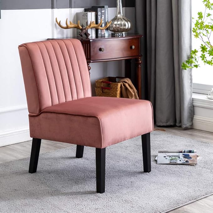 Reeso Mid Century Modern Accent Chairs Set of 2 with Minimalist Design Elegant Velvet Upholstery and Solid Wood Legs Ideal for Living Room or Bedroom Salmon