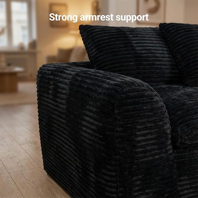 L-Shaped Corner Corduroy Sectional Sofa 4 Seat Modular Boneless Sofa Foam Cloud Couch with Movable Ottoman and Toss PillowsModern Deep Seat Convertible Chaise Sofa