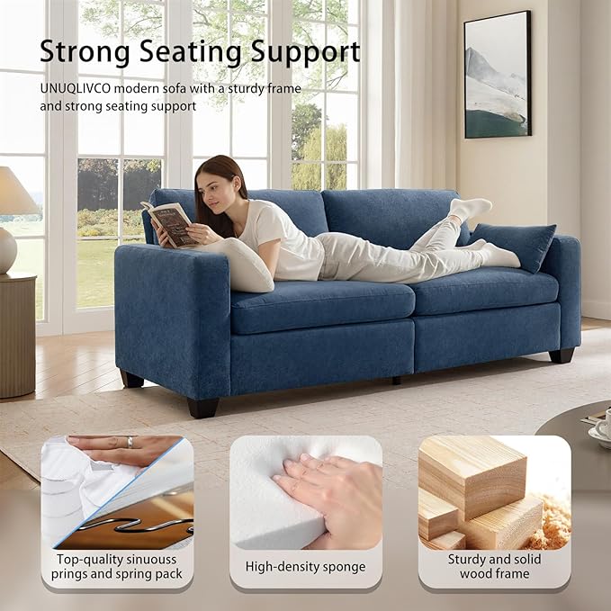 Modern Loveseat Sofa for Living Room Removable Cover Spring Cushions Solid Wood Frame Wide Armrest Chenille Fabric Recliner Couches for Small Space (Blue Chenille 81 inch)