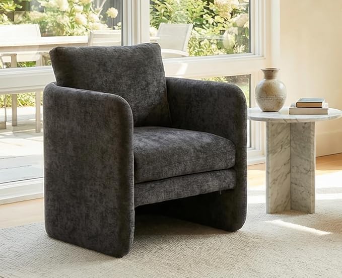 EALSON Upholstered Modern Accent Chair Mid-Century Barrel Armchair with Padded Cushion Comfy Reading Chair for Living Room/Bedroom Grey