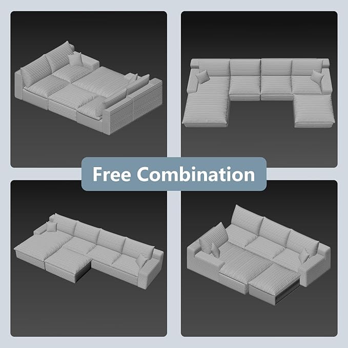 136 Cloud Sectional Couch with U-Shaped ChaiseCorduroy Viral Boneless Sofa with OttomanMemory Foam Couches in a Box with Deep Seat for Living RoomNo Assembly Required (CamelLeft-Facing Chaise)