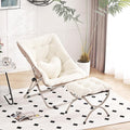 Saucer Chair with Ottoman Comfy Oversized Folding Chair Faux-Fur Reading Chair for Adults Foldable Accent Lazy Chair Metal Frame Chair for Living Room Bedroom Beige