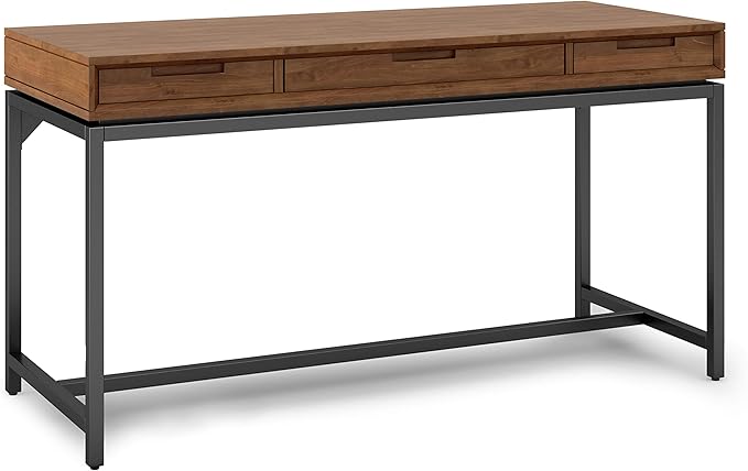 SIMPLIHOME Banting Desk - 60 Inch Wide Solid Wood and Metal Writing Desk in Medium Saddle Brown Modern Industrial Home Office Computer Table for Study with 2 Drawers and Flip-Down Keyboard Tray
