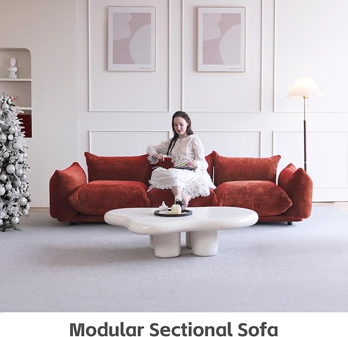 WJShome Modular Sectional Couch Lovesofa Convertible Sofa 77.16in Minimalist Modern Chenille Yarn 2 Seater Living Room Sofa Set for Office &amp House Red