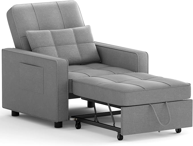 Flamaker Sofa Bed Sleeper Sofa 3-in-1 Adjustable Couch Bed with Modern Linen Fabric Convertible Sleeper Chair Couches for Living Room Apartment and Small Space (Bright Gray)