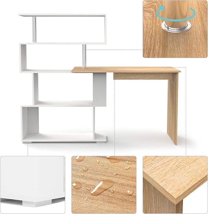 41.7 L Shaped Desk with 4-Tier Storage Shelves Computer Corner Desk for Study Home Office Living Room (Oak and White)
