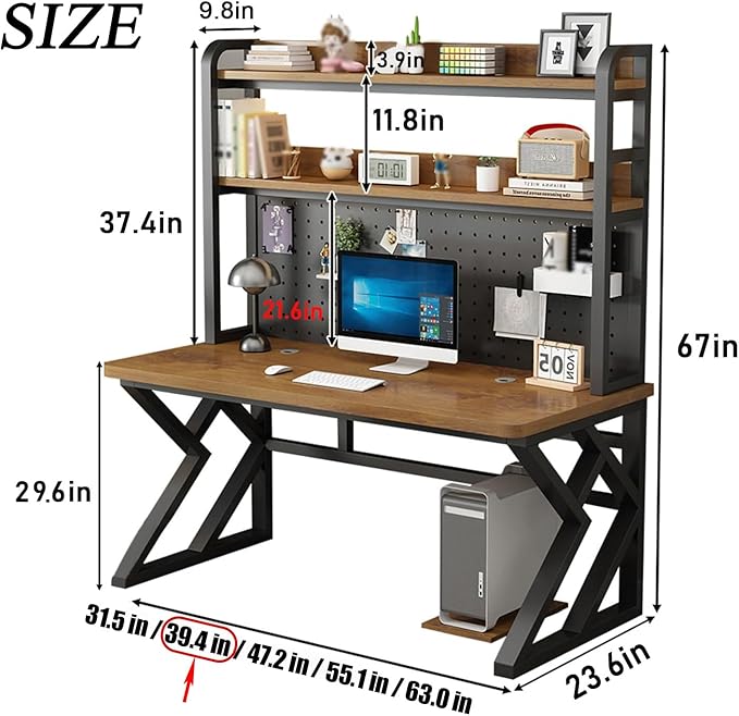 Gaming Desk with Pegboard and Storage Shelves Computer Desk with Home Office Design Modern Office Desk with Spacious Computer Workspace for Home Office and Gaming Setup (White 39.4 in)