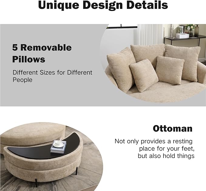 Chifee &amp Vingol 59.8 W Oversized Accent Barrel Chair Large Round Chair with Ottoman &amp Movable WheelsWheat