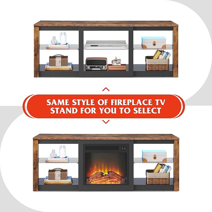 WLIVE RGB LED TV Stand for 65-Inch TV 58-Inch Entertainment Center with Adjustable Glass Shelves Modern Media Console for Living Room &amp Bedroom Rustic Brown