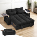 3 in 1 Sofa Bed 65 Inches Convertible Loveseat Sleeper with Side Table Pull Out Couch with 3 Level Adjustable Backrest Chaise Lounge with USB and Type-C Ports for Living Room Jet Black