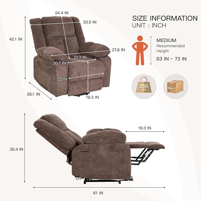 PayLessHere Electric Power Lift Recliner Chair with Massage and Heat Standing Assistance for Elderly People Extended Footrest Chair for Living Room Comfy Overstuffed Recliner