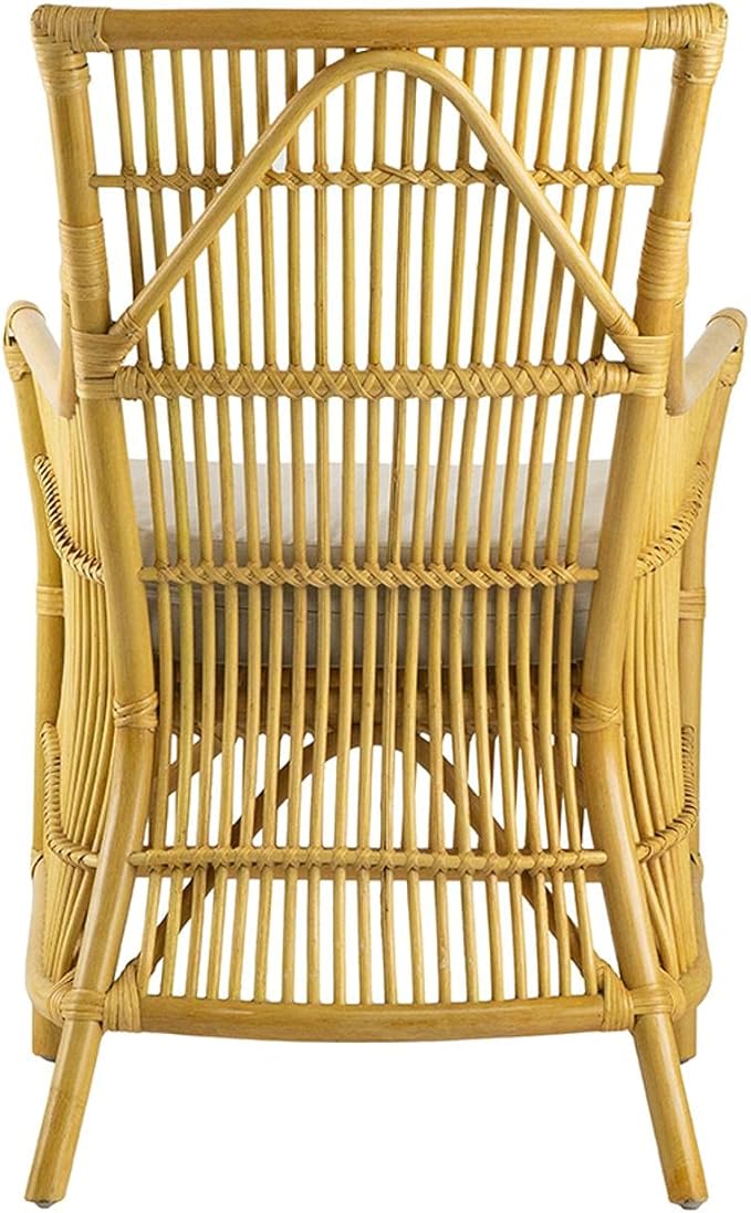 A and B Home 37.8 H Yellow and White Rattan Indoor Arm Chair w/Soft Thick Cushion Traditional Style Chair Side Chair
