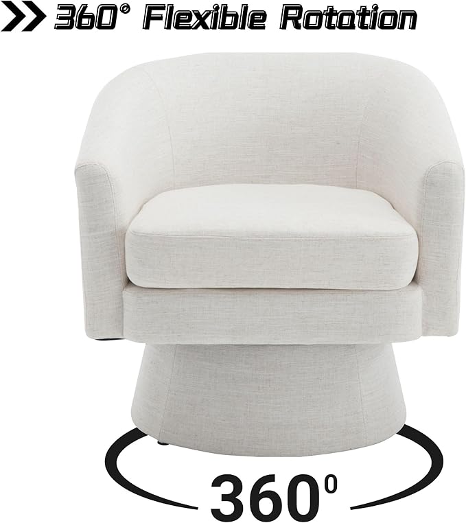 HNY Modern Swivel Beige Accent Chairs Set of 2 Linen Upholstered Barrel Chairs Cozy Vanity Arm Chairs with Back Comfy Sherpa Round Lounge Reading Armchairs Club Side Chairs for Living Room Bedroom