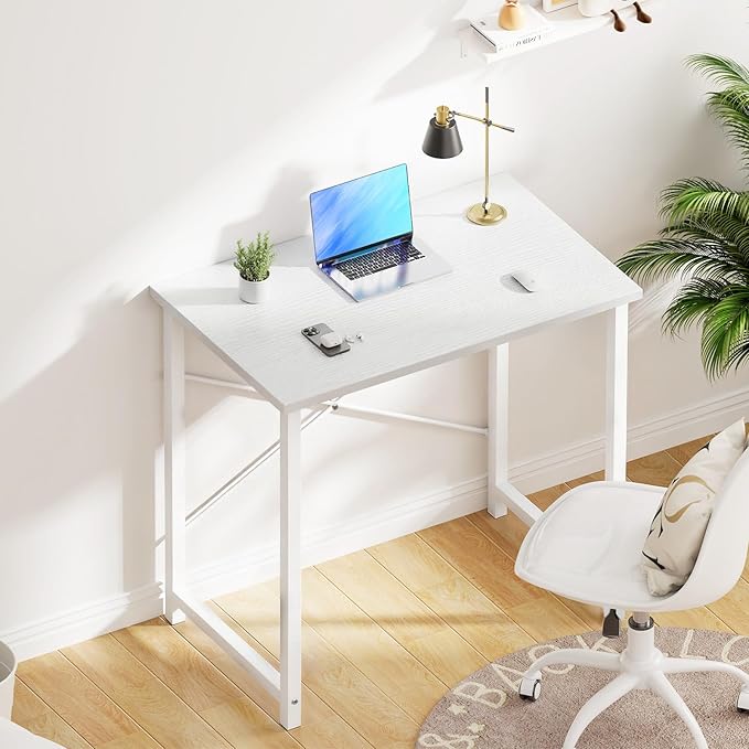 OLIXIS Small Computer Desk for Home Office 32 Inch White Writing Desk for Small Spaces Study Table with X-Shaped Reinforcement Sturdy Bedroom Table with Scratch-Resistant Tabletop &amp Metal Frame
