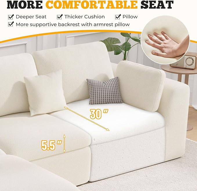 Loveseat Sofa Cloud Boneless Couches for Living Room 2 Seater Modular Sectional SofaOversizedBeige Chenille