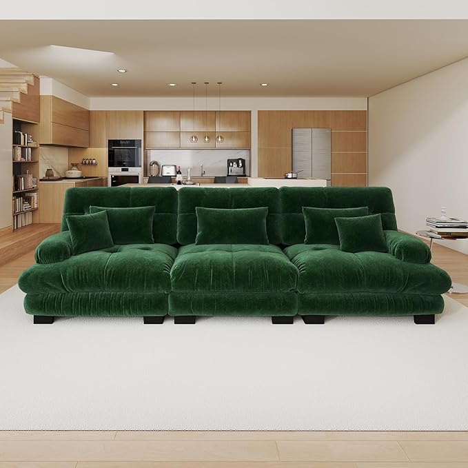 133.8 Oversized Modular Sectional Sofa 3 Seater Green Large Sectional Couches for Living Room Chenille Fabric Sofa Set Cloud Couches Deep Seat Modern Sofas para Sala