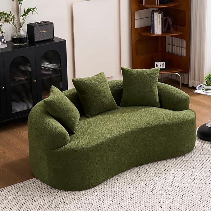 Curved Loveseat Sofa Couch for Living Room 65’’ Modern Comfy Cloud Floor Couch Round Sofa Full Sponge Compression Sofas with Deep Seat for Small Spaces Apartment No Assembly NeededGreen