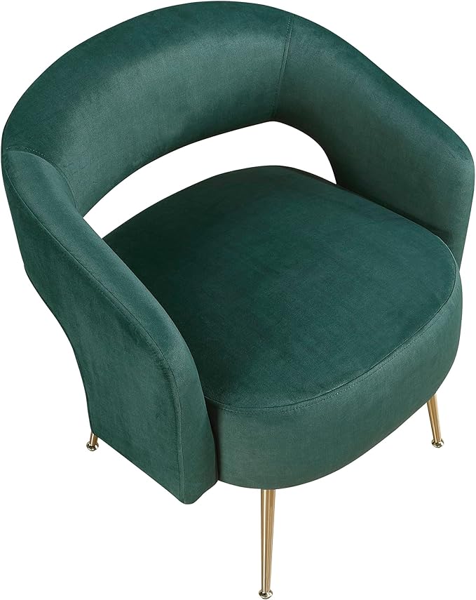Lexicon Mid-Century Modern Velvet Accent Chair with Open Back Gold Metal Legs Upholstered Curved Barrel Armchair for Living Room/Bedroom/Office Easy Assembly Dark Green
