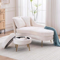 Chaise Lounge Chair Indoor Chenille Upholstered Chair with Left Armrest &amp Pillow Modern Lounge Chairs Sofa with Footstool for Living Room Bedroom Office (Beige)