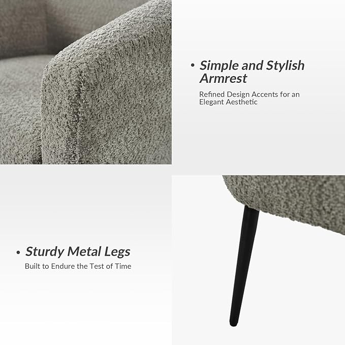 HULALA HOME Boucle Accent Chair Set of 2 Cozy Accent Barrel Chair with Metal Legs Upholstered Lounge Chair Single Sofa Armchair for Bedroom Living Room Reception Room Office Grey