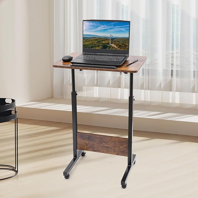 Adjustable Height 32-47in &amp 180°Angle Mobile Standing Desk Small Desk Portable Foldable Desk for Small Spaces