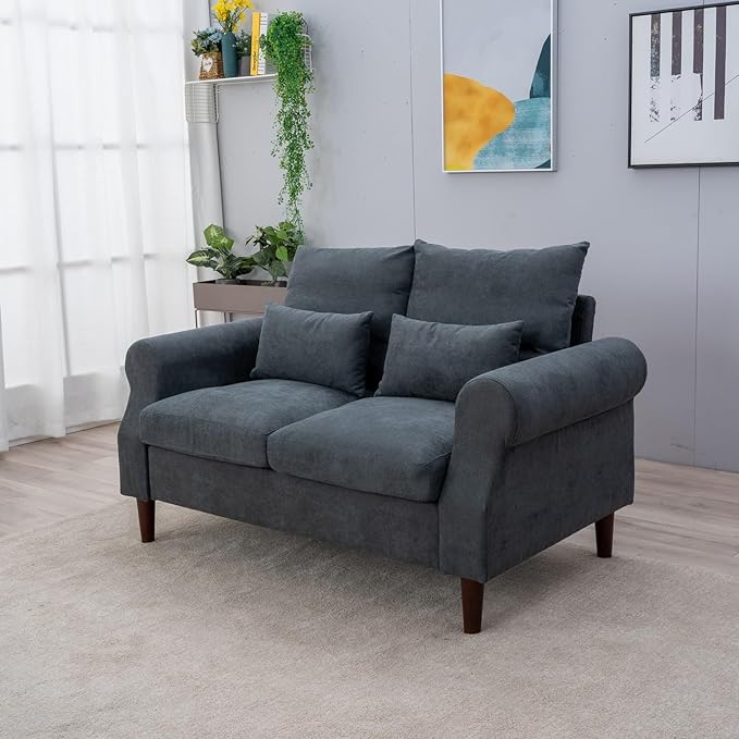 Panana 2 Seater SofaModern Design Rolled Armrest Upholstered Gray Linen Fabric Love Seat Couch150 x 80 x 80 cm (Gray 2 Seater)