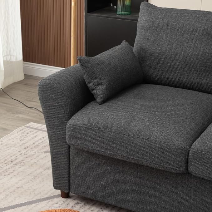 Panana Loveseat Sofa 2 Seater and 3 Seater Modern Couch Fabric Couch with Under Storage Seat CushionTrack Armrest Comfy Couches for Small Spaces Living Room (Dark Gray Linen Fabric 3 Seater)