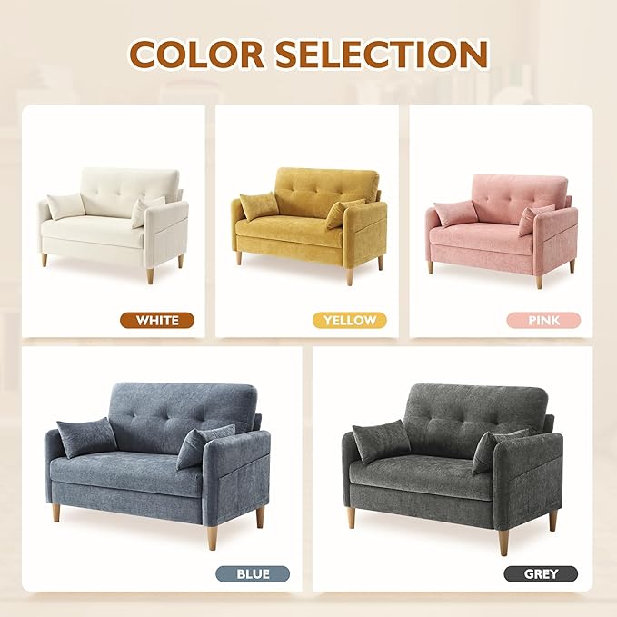 47 Small Sofa Couch for Bedroom Soft Chenille loveseat Mini Couch with Throw Pillow and Removable Cushion Cover for Small Spaces Living Room Apartment Dorm Office(Pink)