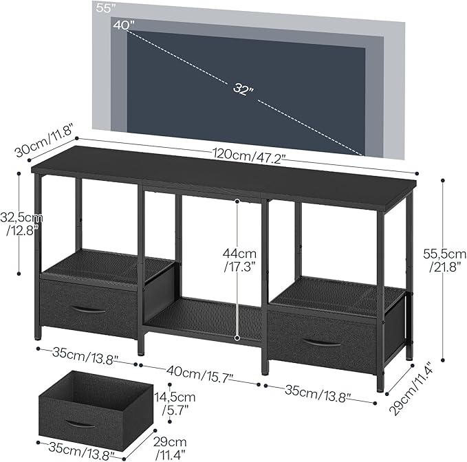 HOOBRO LED TV Stand with Storage LED Entertainment Center with Open Shelves and Drawer Fits TVs up to 55 Television Stand for Living Room Bedroom Black BB123DDS01G1