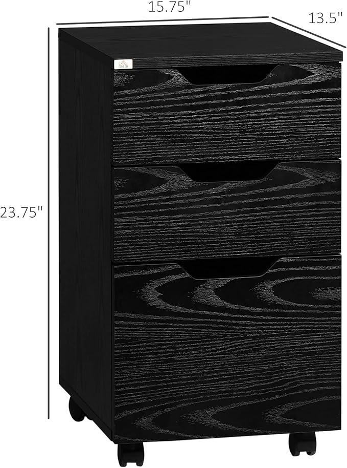 3 Drawer Small File Cabinet with Lock Under Desk Storage Cabinet Organizer with Wheels Locking Filing Cabinet for Home OfficeBlack