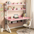 Computer Desk with Storage Shelves and Bookshelf Industrial Desk with Sturdy Metal Frame Solid Wood PC Table Workstation for Home Office(43 W x 69 H x 23.6 D Pink &amp White)