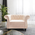 Living Room Chair Modern Velvet Chesterfield Sofa Chair Mid Century Single Sofa Couch Chair with Tufted Back and Rolled Arms Accent Sofa Chair for Living Room Apartment Beige