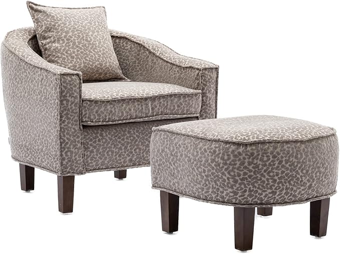 Accent Chair with Ottoman Mid Century Modern Barrel Chair Upholstered Club Tub Round Arms Chair for Living Room