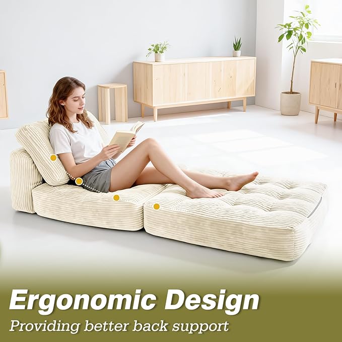 Art3d Folding Sofa Bed Convertible Sleeper Sofa Bed with Pilow &amp Back Support 3 in 1 Long Futon Boneless Couch Comfy Floor Couch for Living Room Bedroom Beige