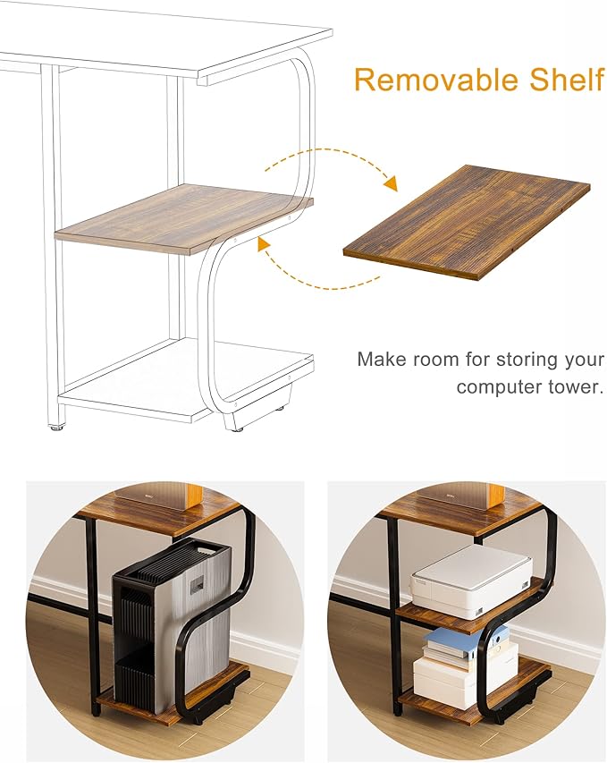 Teraves Modern L Shaped Desk with Shelves64.84 Computer/Gaming Desk for Home OfficeCorner Desk with Desktop (Teak+Black Frame Large+4 Tier Shelves)