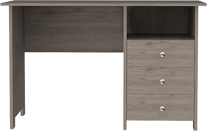 Compact Corner Desk | Open Shelf &amp 3 Drawers | Light Gray | Home Office | Workstation