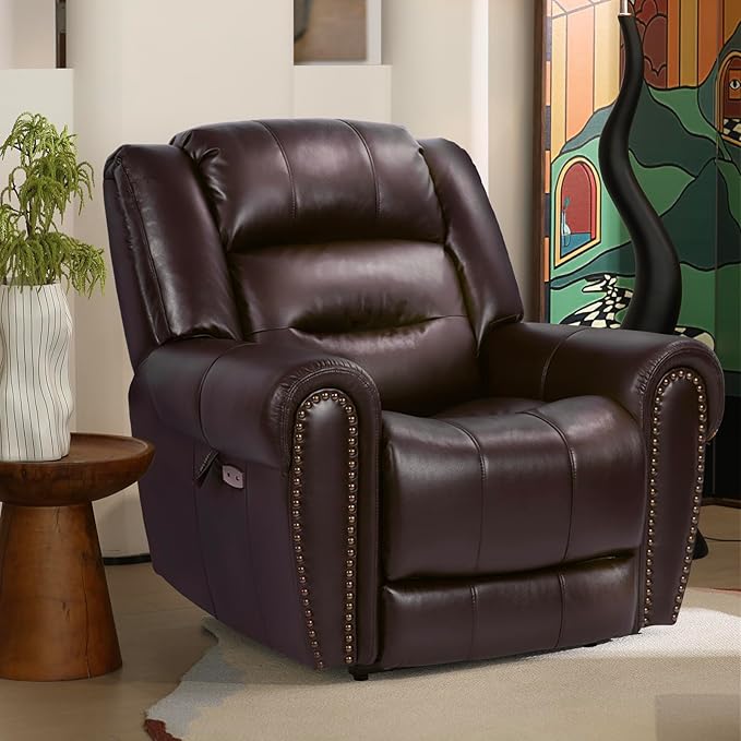 EONIX Classic Dual Motor Power Lift Recliner Chair for Elderly 400lbs Heavy Duty Breathable Faux Leather Recliner with Heat and Massage Lay Flat Lift Chair Recliner for Adults SLRY005 Dark Brown